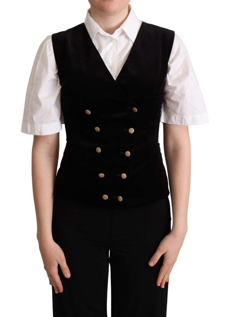 Dolce & Gabbana Black Beige Velvet Waistcoat Vest - Luxe & Glitz