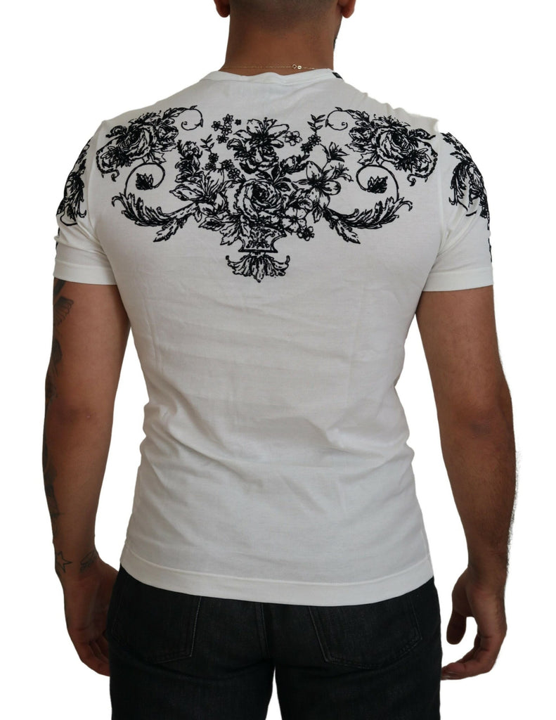 Dolce & Gabbana White DG Crown Floral Crewneck Men T-shirt Dolce & Gabbana