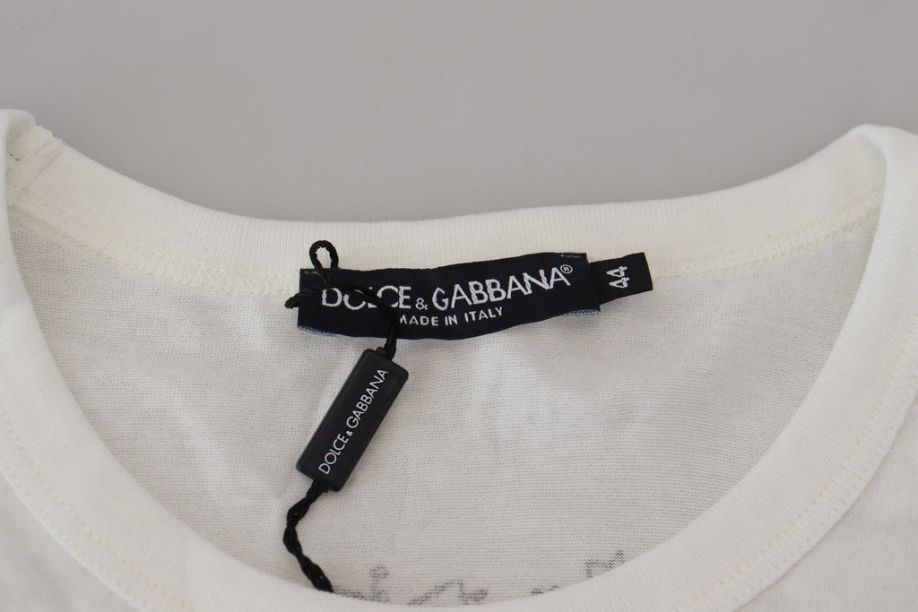 Dolce & Gabbana White DG Crown Floral Crewneck Men T-shirt Dolce & Gabbana