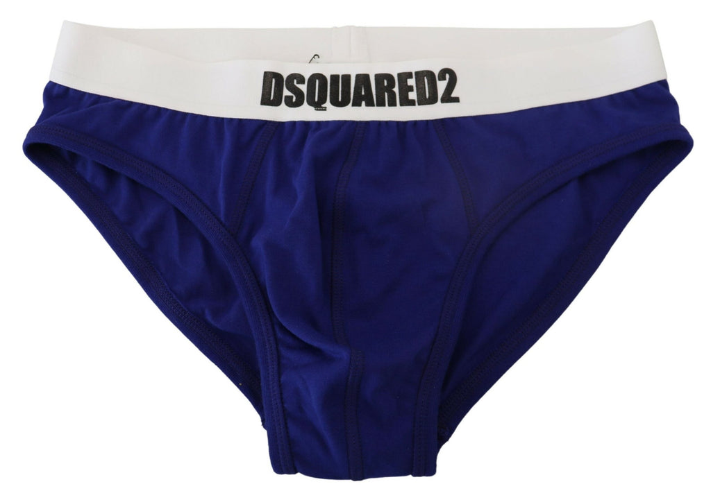 Dsquared² Blue White Logo Cotton Stretch Men Brief Underwear Dsquared²