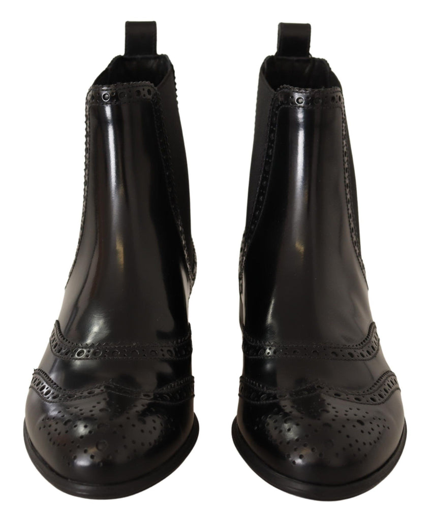 Dolce & Gabbana Black Leather Ankle High Flat Boots Shoes Dolce & Gabbana