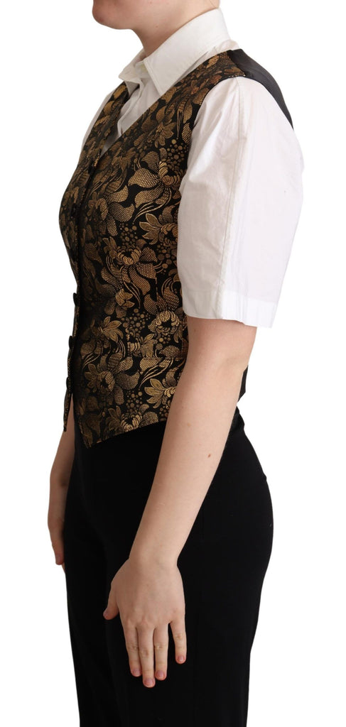Dolce & Gabbana Black Gold Jacquard Silk Waistcoat Vest - Luxe & Glitz