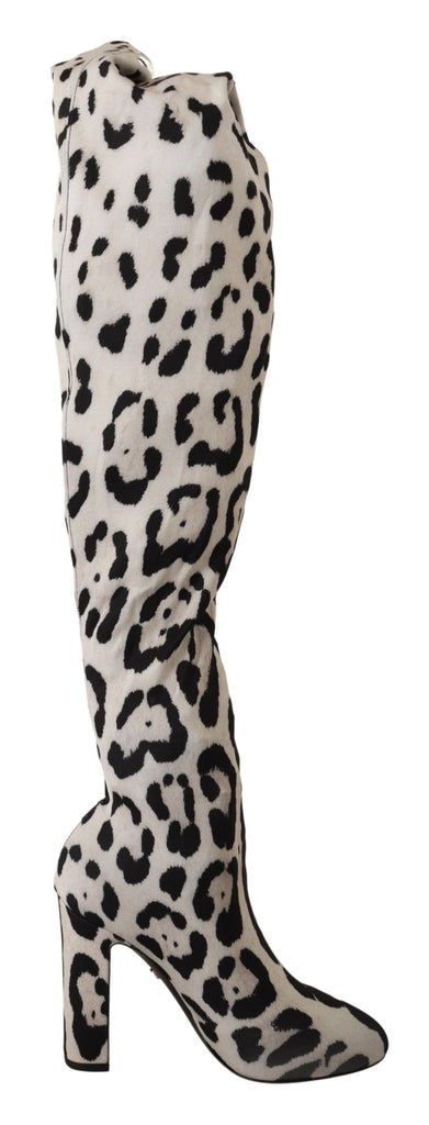 Dolce & Gabbana White Black Leopard Stretch Long Boots Dolce & Gabbana