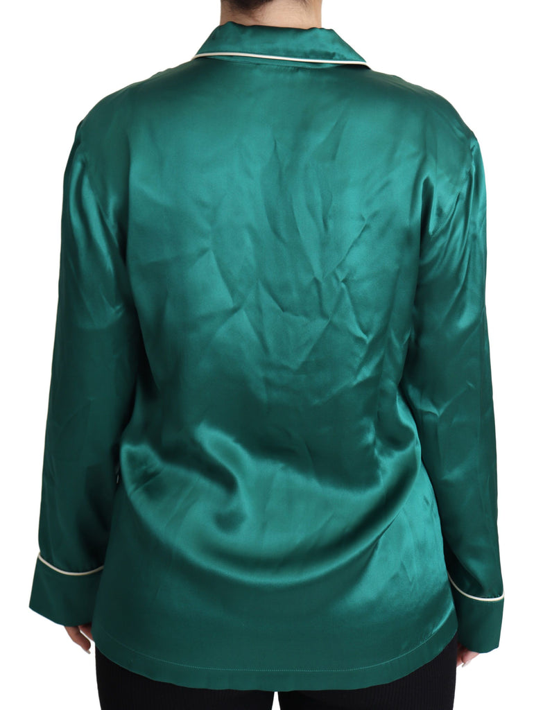 Dolce & Gabbana Green Pyjama Blouse Silk Lounge Sleepwear Top - Luxe & Glitz