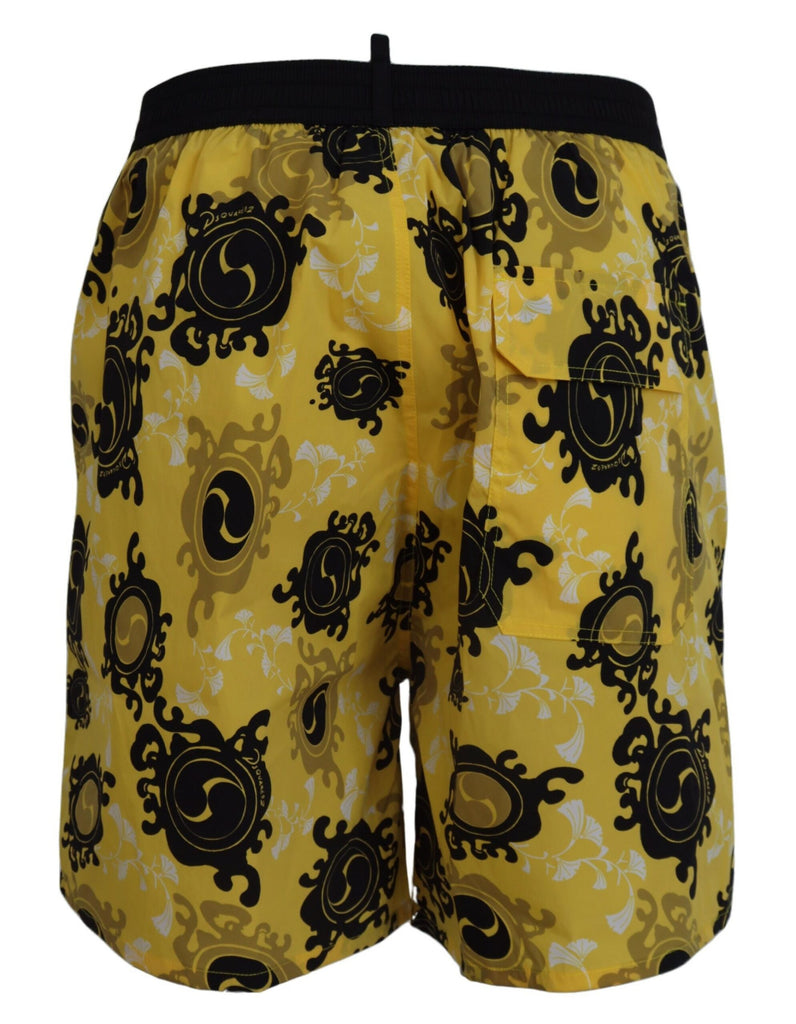 Dsquared² Yellow Black Printed Men Beachwear Shorts Swimwear Dsquared²