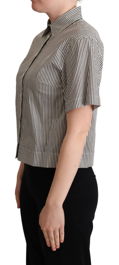Dolce & Gabbana White Black Striped Cotton Shirt - Luxe & Glitz