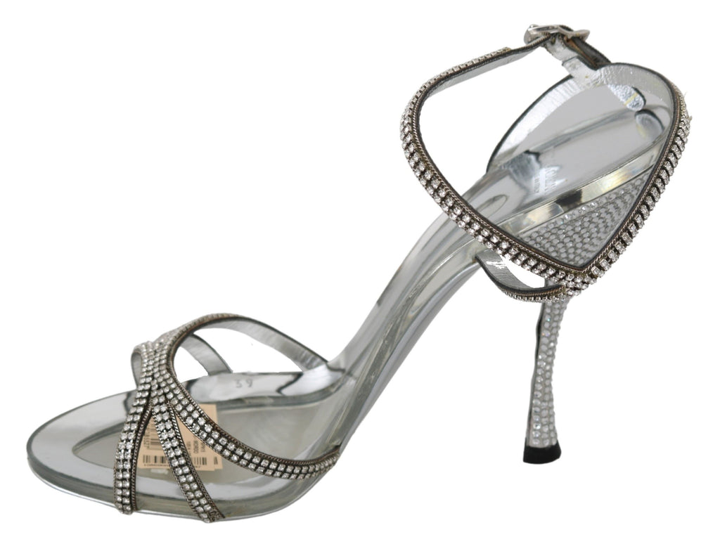 Dolce & Gabbana Silver Crystal Ankle Strap Sandals Shoes Dolce & Gabbana