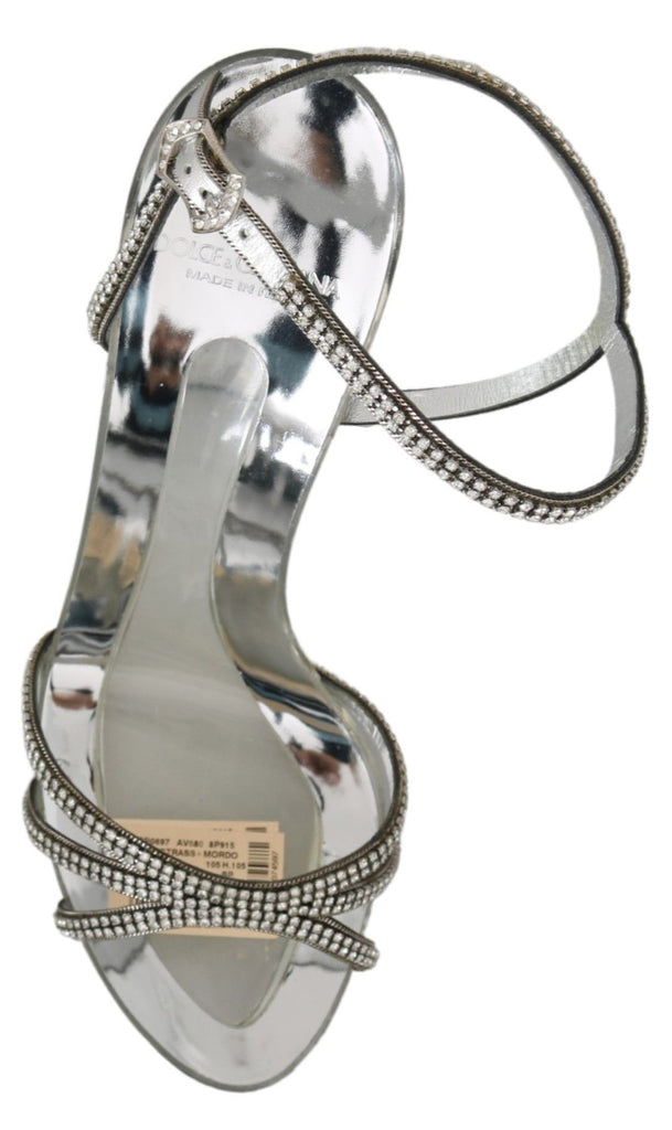 Dolce & Gabbana Silver Crystal Ankle Strap Sandals Shoes Dolce & Gabbana