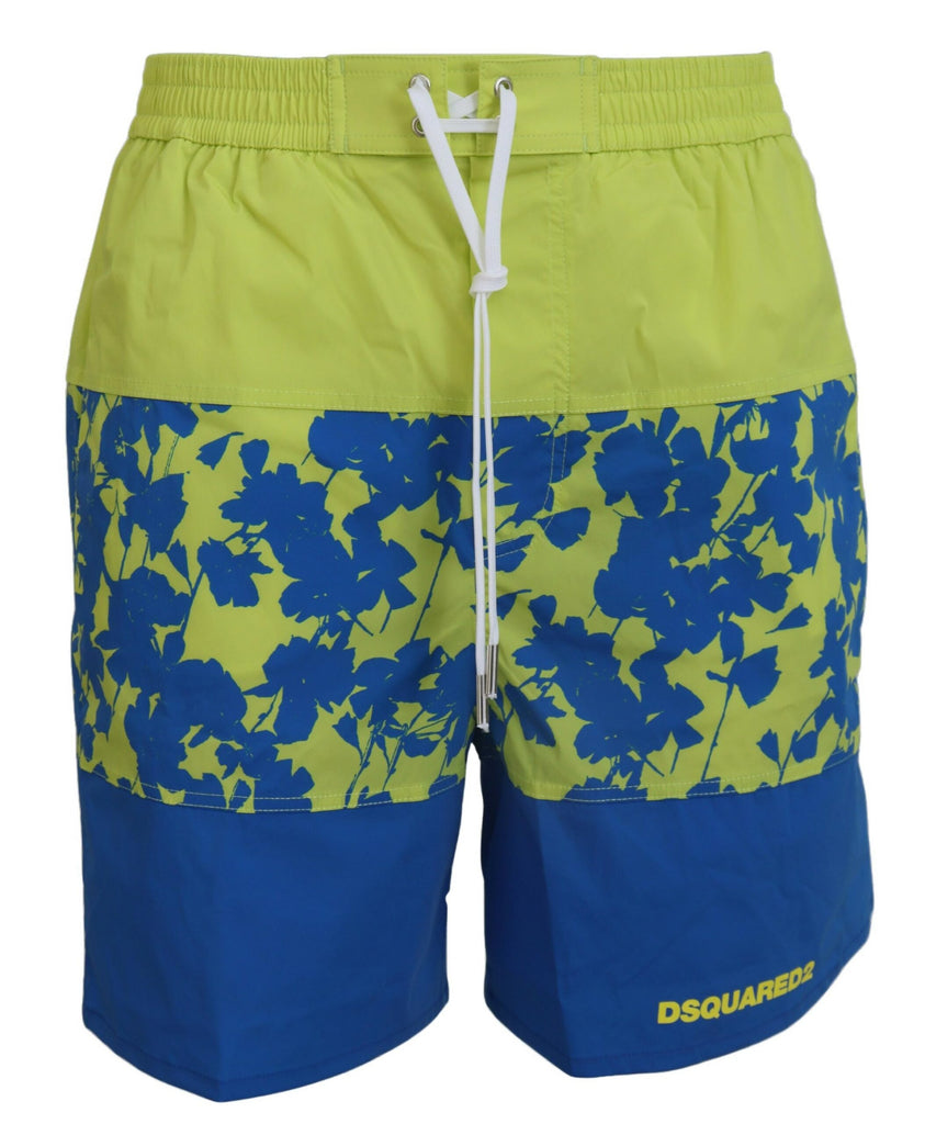 Dsquared² Blue Green Logo Print Men Beachwear Shorts Swimwear Dsquared²