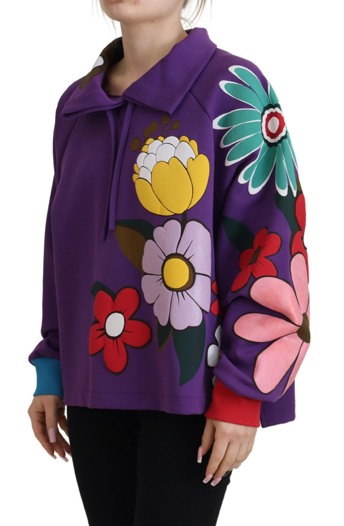 Dolce & Gabbana Purple Floral Print Pullover  Cotton Sweater Dolce & Gabbana