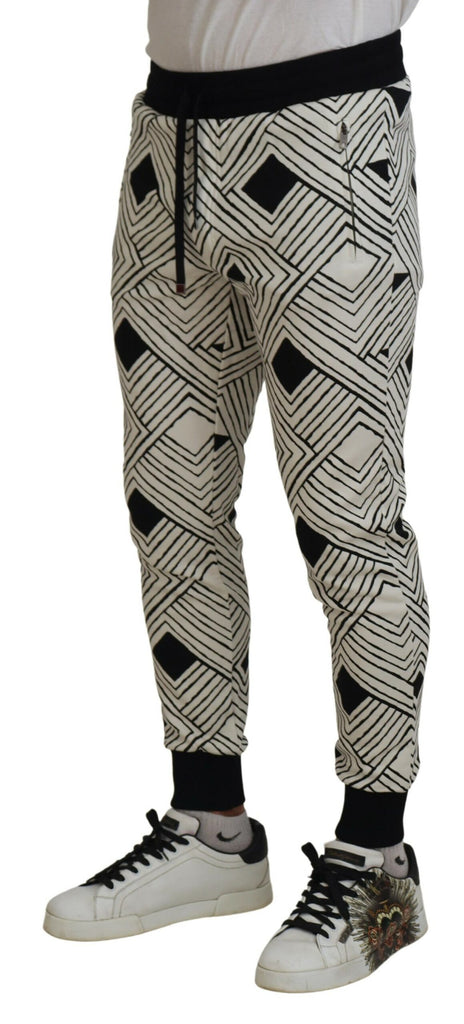 Dolce & Gabbana Black White Cotton Trousers Sport Pants Dolce & Gabbana