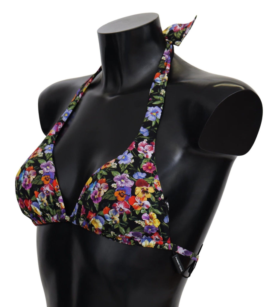 Dolce & Gabbana Black Floral Print Swimsuit Beachwear Bikini Tops - Luxe & Glitz