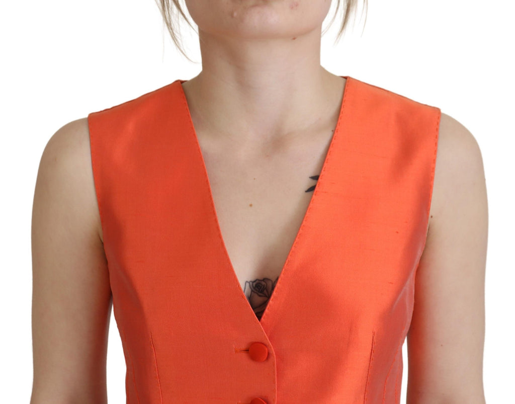 Dolce & Gabbana Orange Sleeveless Waistcoat Cropped Vest Top Dolce & Gabbana