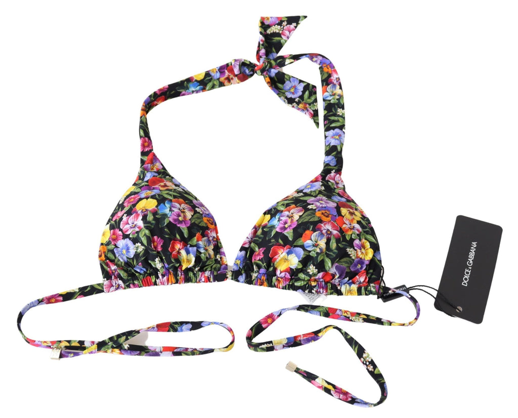 Dolce & Gabbana Black Floral Print Swimsuit Beachwear Bikini Tops - Luxe & Glitz