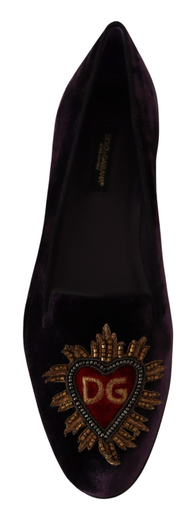 Dolce & Gabbana Purple Velvet DG Heart Loafers Flats Shoes Dolce & Gabbana