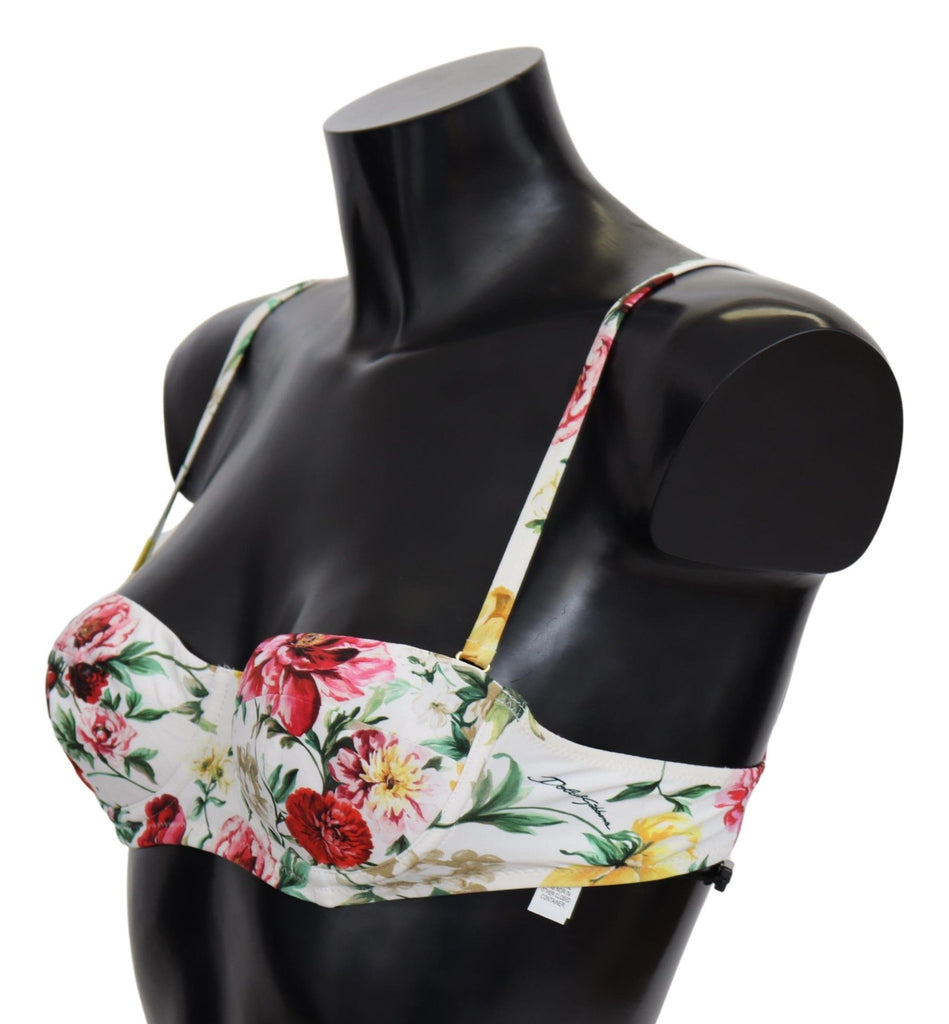 Dolce & Gabbana White Floral Print Swimsuit Beachwear Bikini Tops - Luxe & Glitz