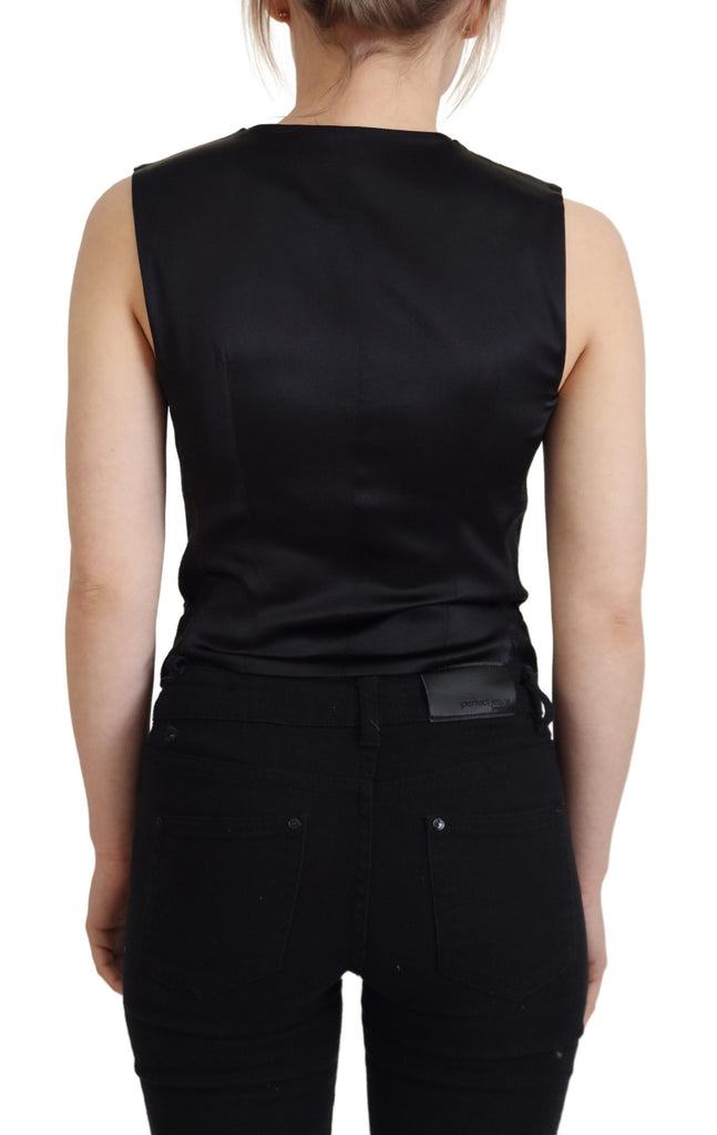 Dolce & Gabbana Black Brocade Button Down Sleeveless Vest Top Dolce & Gabbana