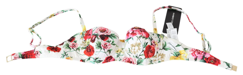 Dolce & Gabbana White Floral Print Swimsuit Beachwear Bikini Tops - Luxe & Glitz