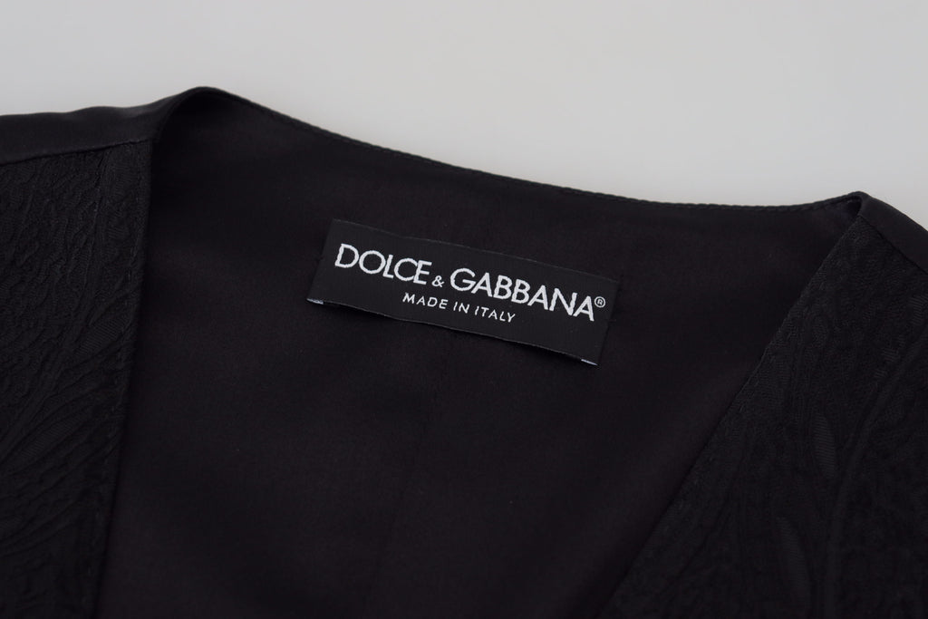 Dolce & Gabbana Black Brocade Button Down Sleeveless Vest Top Dolce & Gabbana