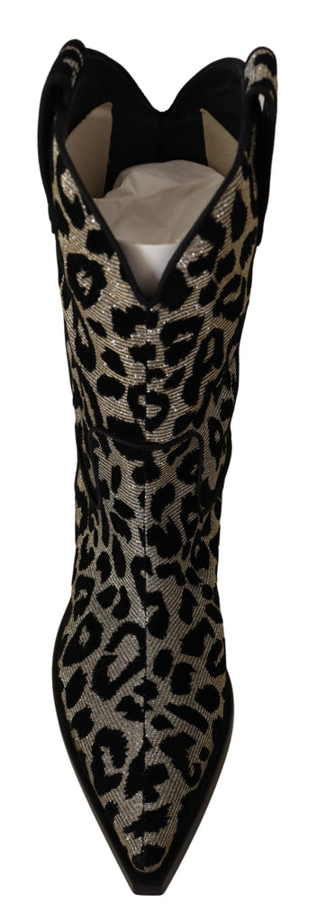 Dolce & Gabbana Gray Black Leopard Cowboy Boots Shoes Dolce & Gabbana