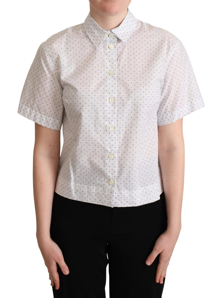 Dolce & Gabbana White Black Polka Dots Collar Blouse Shirt - Luxe & Glitz
