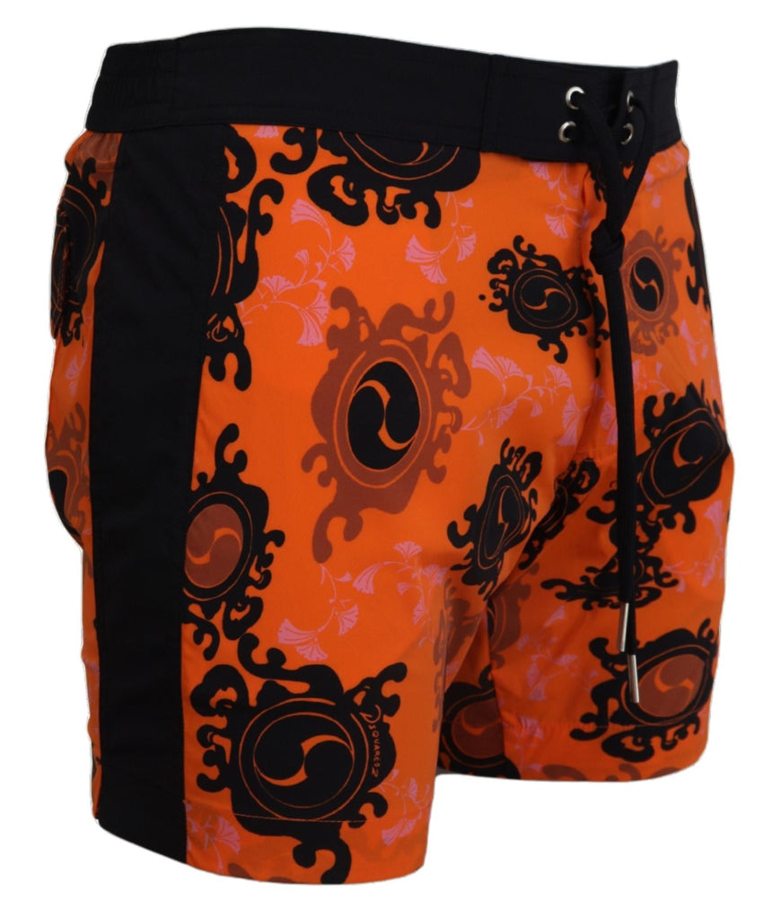 Dsquared² Orange Black Printed Men Beachwear Shorts Swimwear Dsquared²