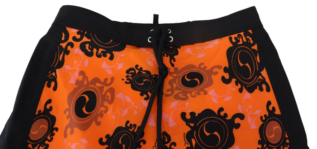 Dsquared² Orange Black Printed Men Beachwear Shorts Swimwear Dsquared²