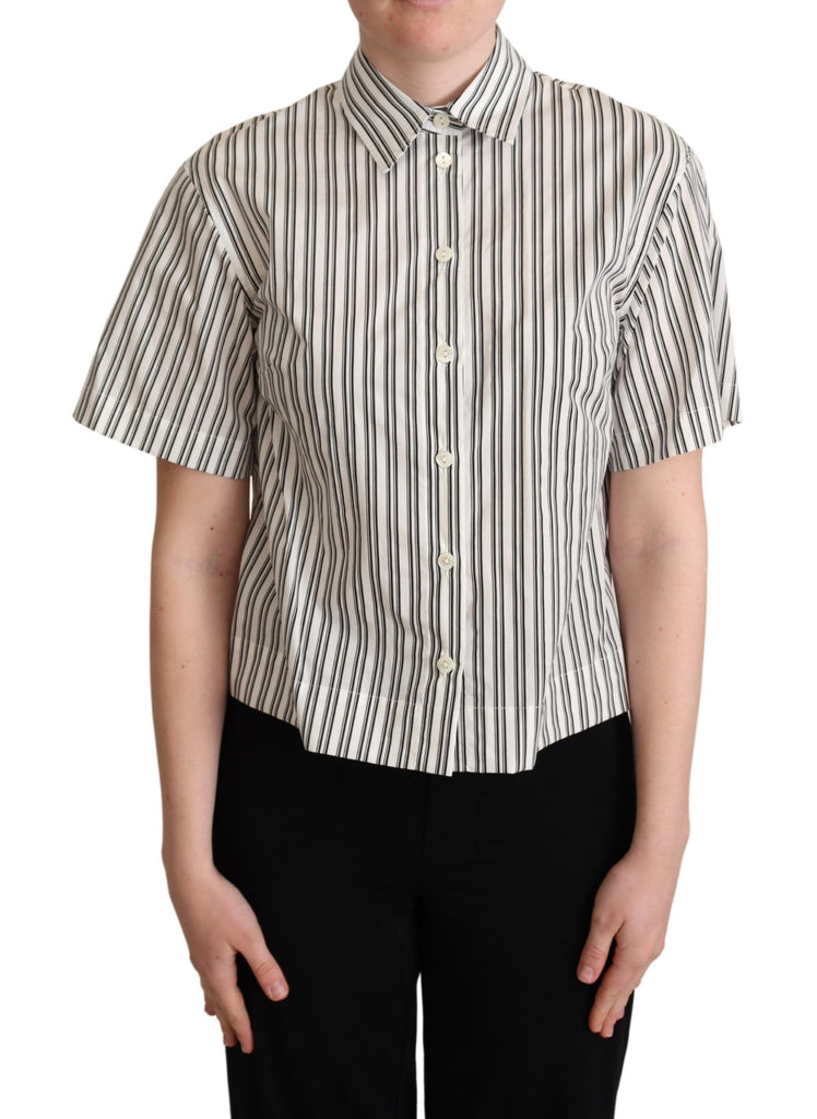Dolce & Gabbana White Black Striped Shirt Blouse Top - Luxe & Glitz