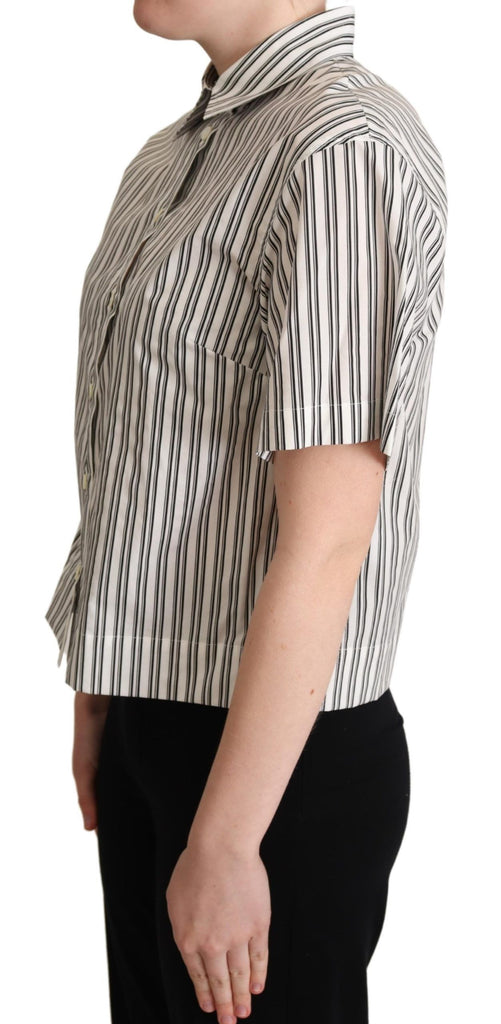 Dolce & Gabbana White Black Striped Shirt Blouse Top - Luxe & Glitz