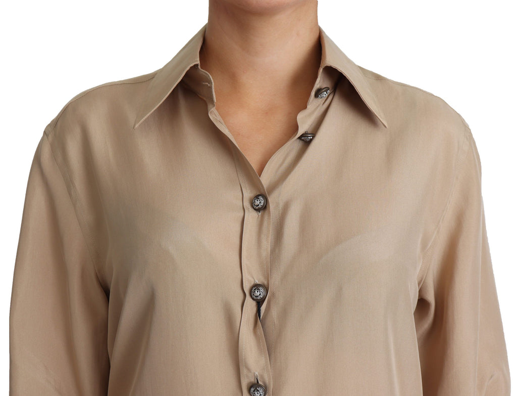 Dolce & Gabbana Beige Silk Shirt Decorative Buttons Top - Luxe & Glitz
