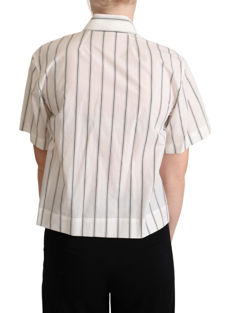 Dolce & Gabbana White Black Stripes Collared Shirt Top - Luxe & Glitz