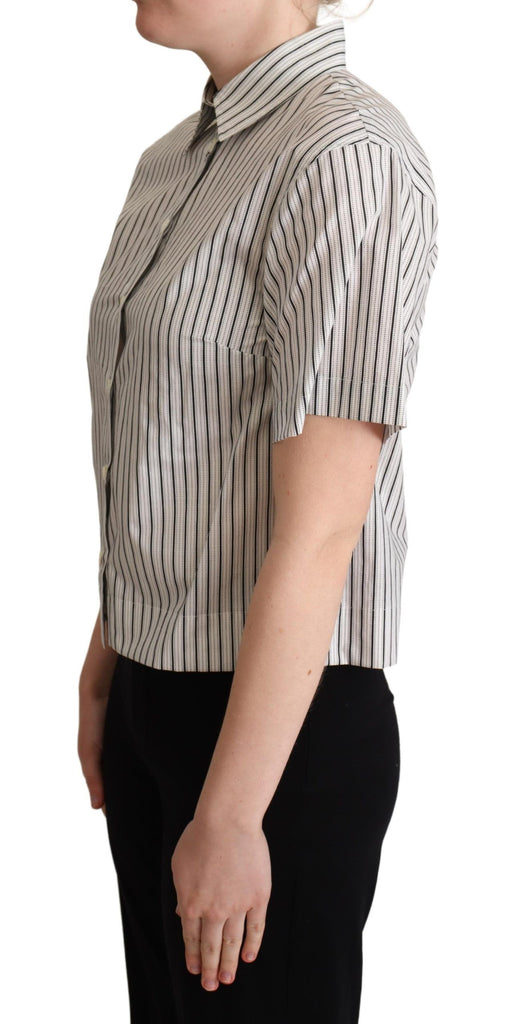 Dolce & Gabbana White Black Striped Collared Shirt - Luxe & Glitz