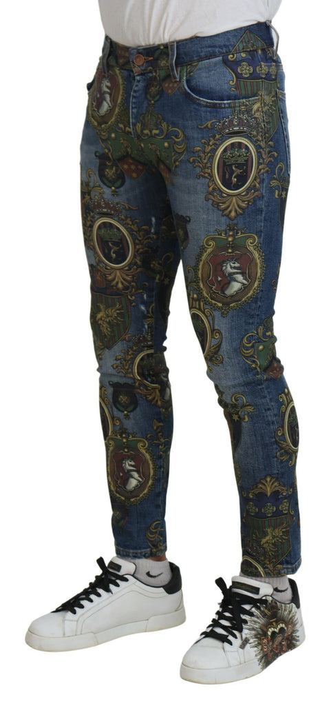 Dolce & Gabbana Blue Medal Print Slim Fit Cotton Jeans Dolce & Gabbana