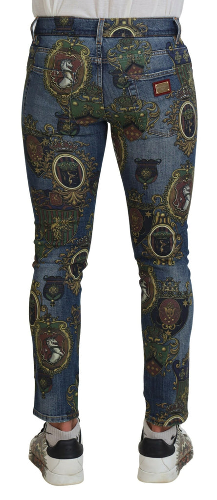 Dolce & Gabbana Blue Medal Print Slim Fit Cotton Jeans Dolce & Gabbana