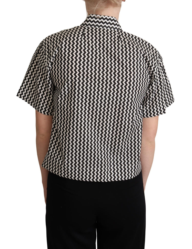 Dolce & Gabbana Black White Zigzag Collar Cotton Top Shirt - Luxe & Glitz