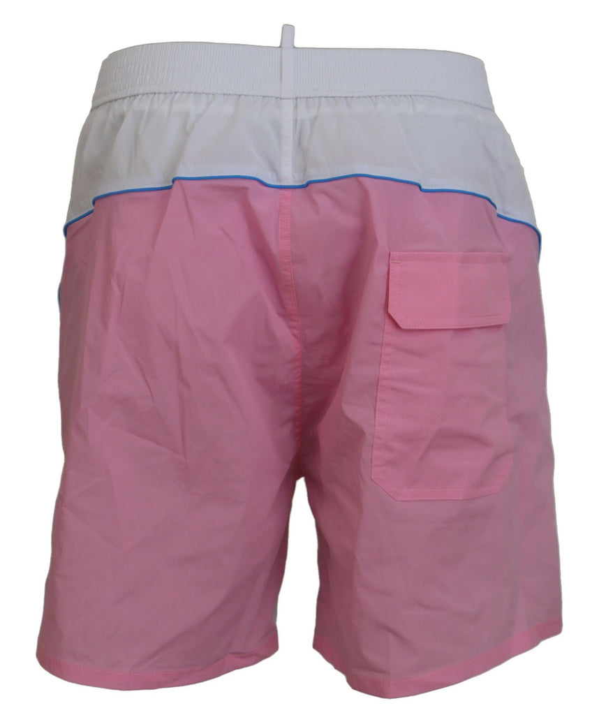Dsquared² White Pink Logo Print Men Beachwear Shorts Swimwear Dsquared²