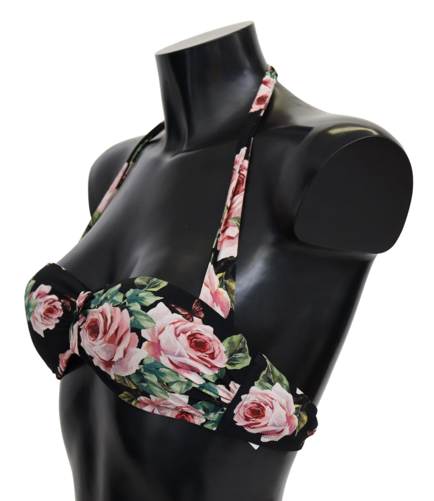 Dolce & Gabbana Black Roses Print Swimsuit Beachwear Bikini Tops - Luxe & Glitz