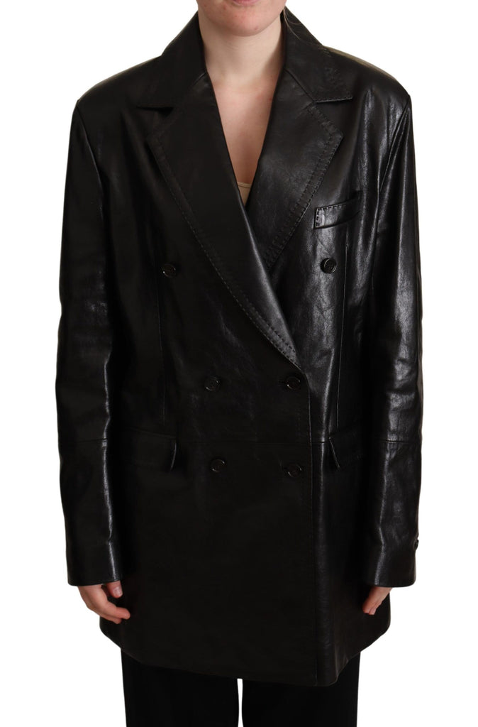 Dolce & Gabbana Black Double Breasted Coat Leather Jacket - Luxe & Glitz