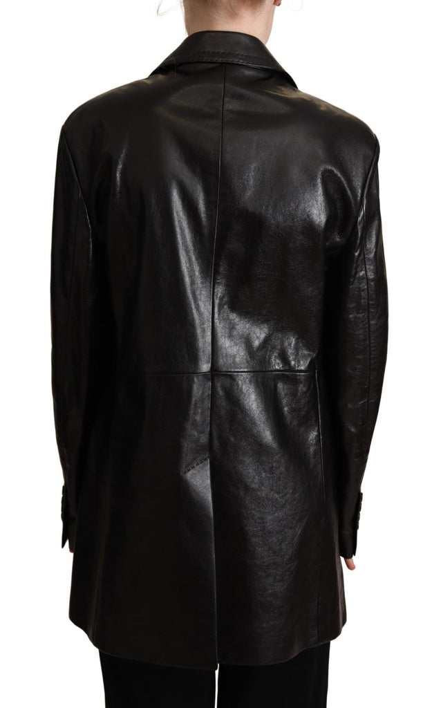 Dolce & Gabbana Black Double Breasted Coat Leather Jacket - Luxe & Glitz