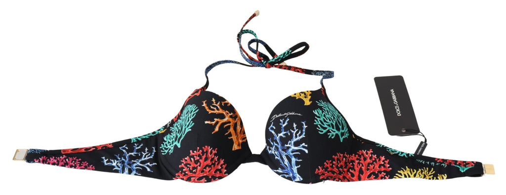 Dolce & Gabbana Black Corals Print Women Beachwear Bikini Tops - Luxe & Glitz