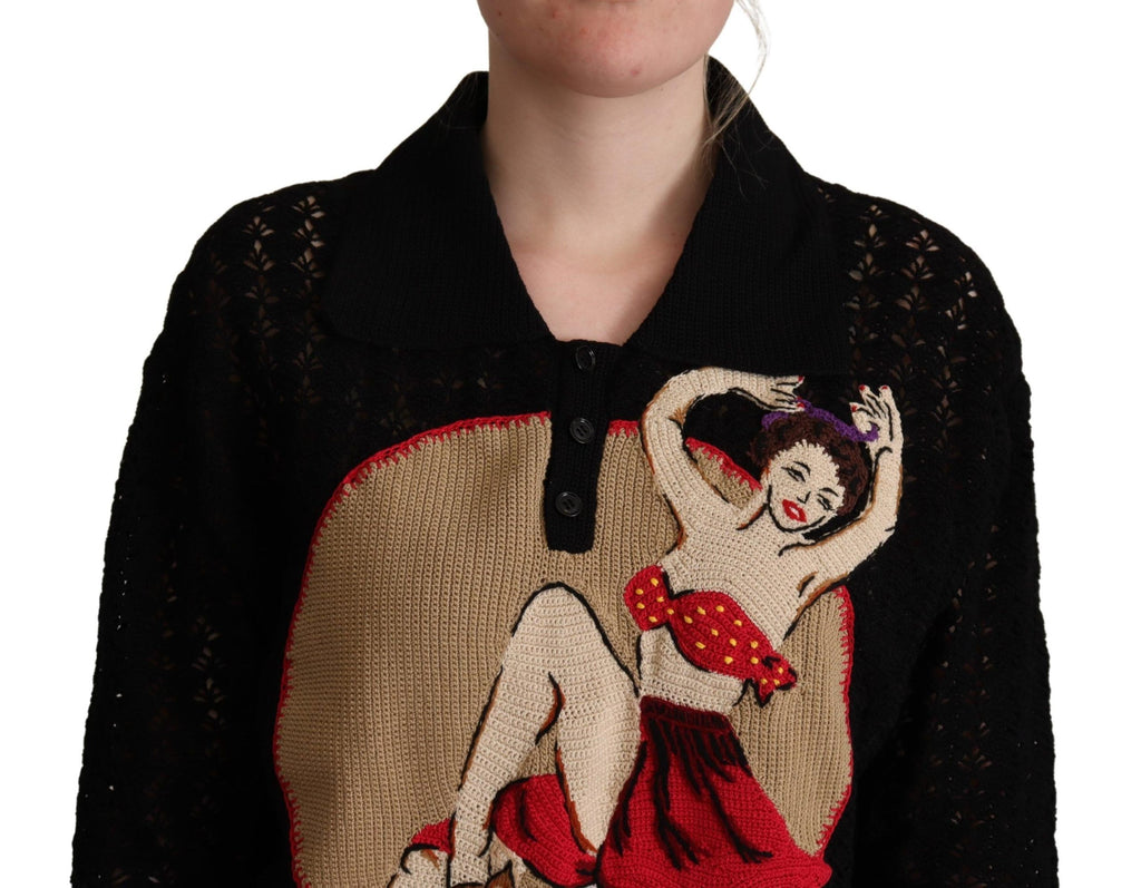 Dolce & Gabbana Black Embroidered Knitted Cotton Sweater - Luxe & Glitz