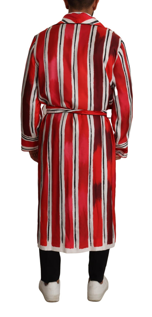 Dolce & Gabbana Red White Striped Silk Mens Night Gown Robe Dolce & Gabbana