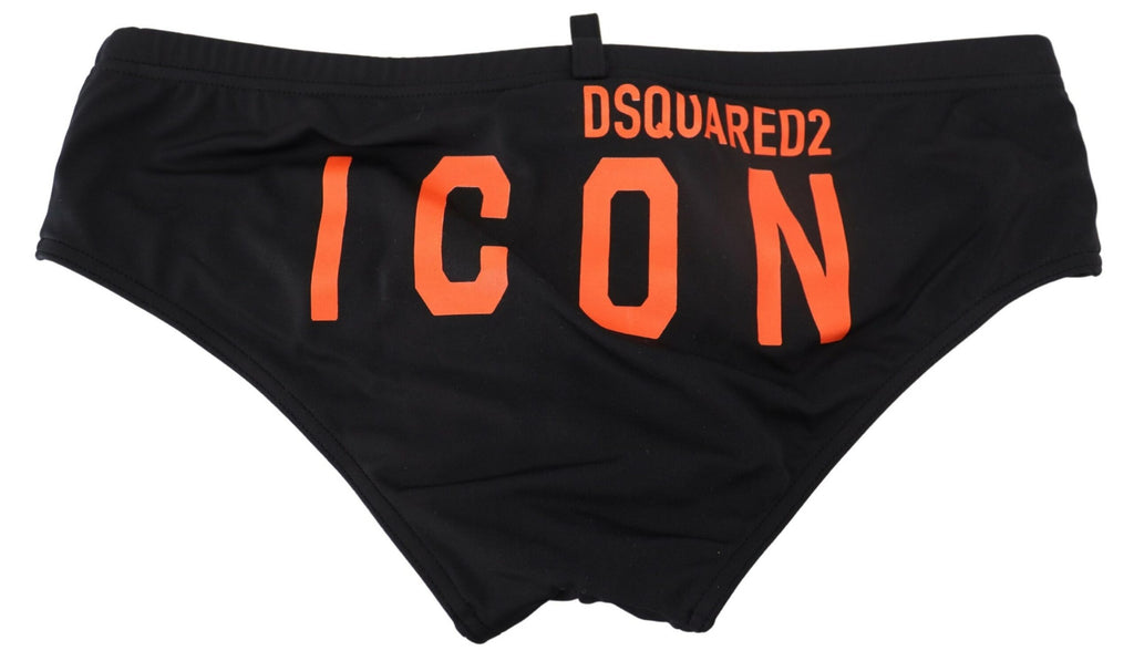 Dsquared² Black Orange Logo Printed Men Swim Brief Swimwear Dsquared²