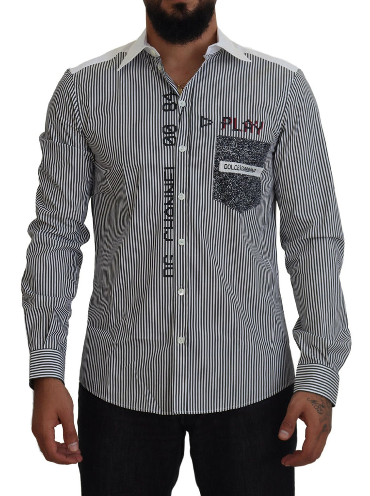 Dolce & Gabbana Gray White Striped Slim Fit Shirt Dolce & Gabbana