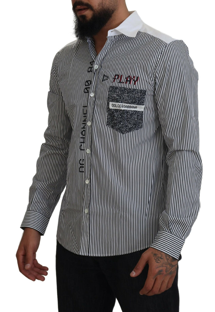 Dolce & Gabbana Gray White Striped Slim Fit Shirt Dolce & Gabbana