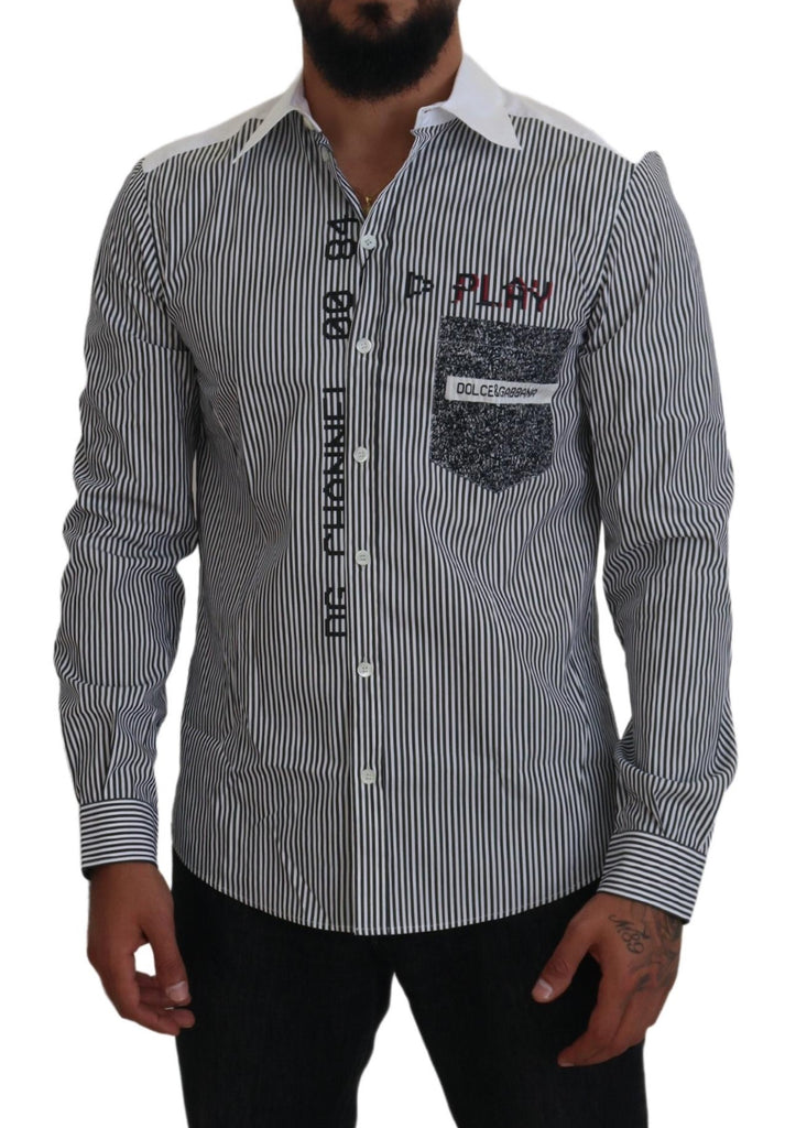 Dolce & Gabbana Gray White Striped Slim Fit Shirt Dolce & Gabbana