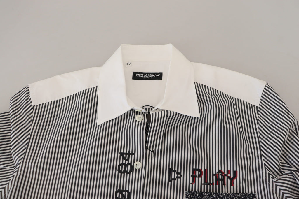 Dolce & Gabbana Gray White Striped Slim Fit Shirt Dolce & Gabbana