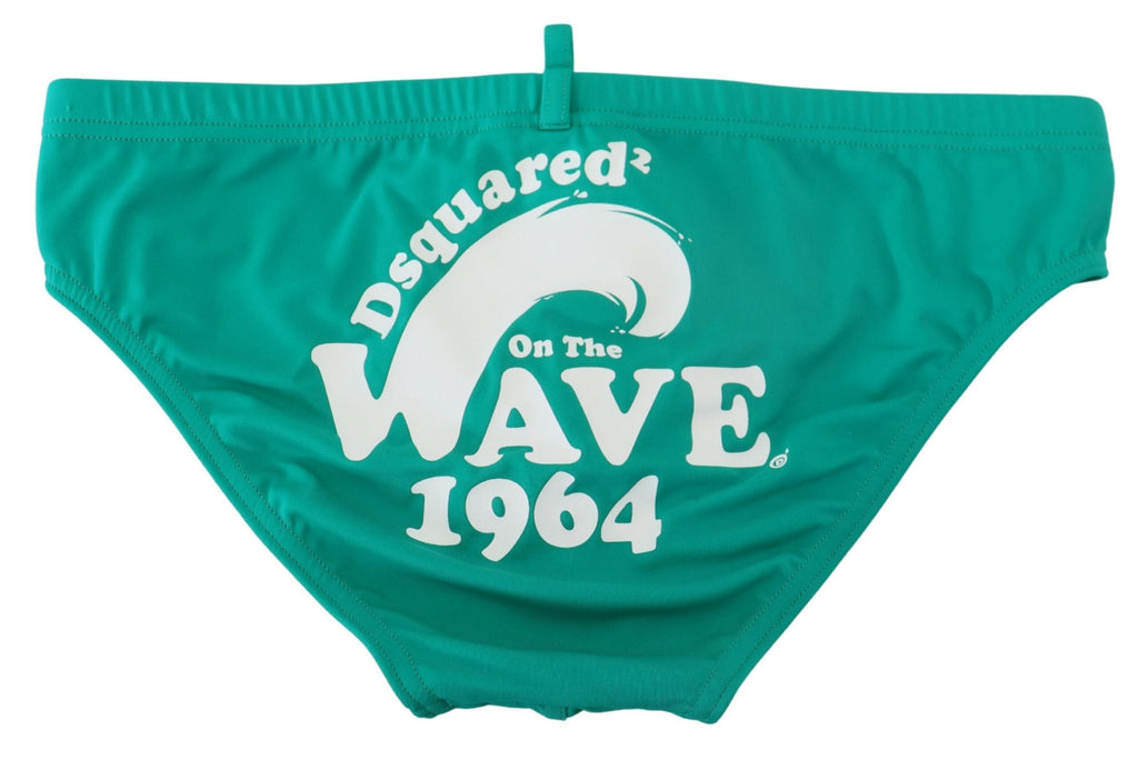 Dsquared² Green White Logo Print Men Swim Brief Swimwear Dsquared²