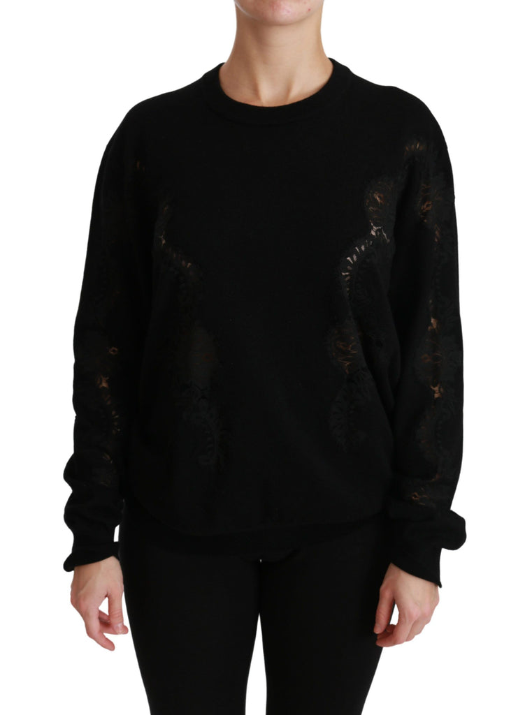 Dolce & Gabbana Black Cashmere Floral Lace Cutout Sweater - Luxe & Glitz