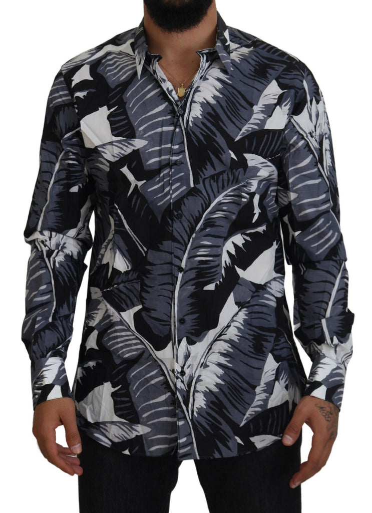 Dolce & Gabbana Gray Blue Banana Leaf Slim Fit Shirt Dolce & Gabbana